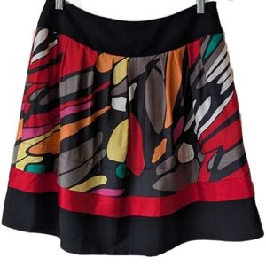 Nygard Vintage Abstract Print A-Line Silk Skirt in Black and Multicolor Size 8